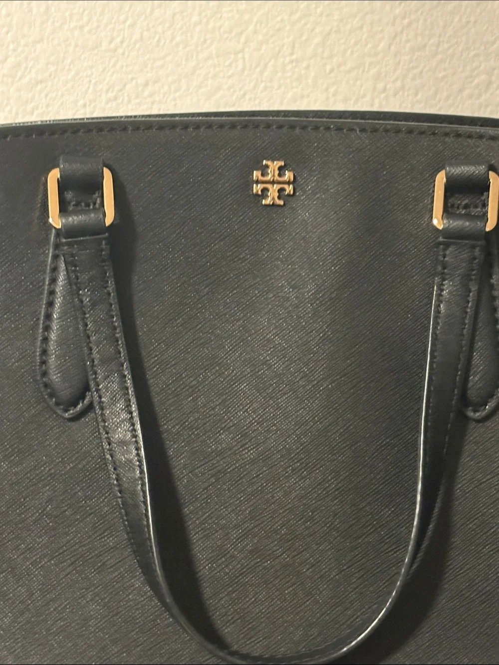 Tory Burch Emerson Black Tote Bag With Long Strap